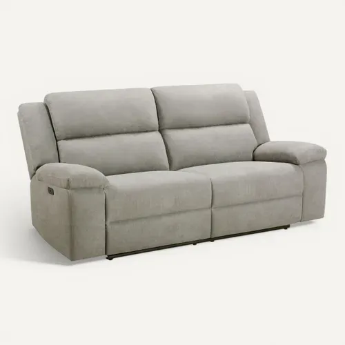 Canapé relax électrique SUNDAY 3 places tissu beige -Double confort motorisé + USB-C vue 3/4