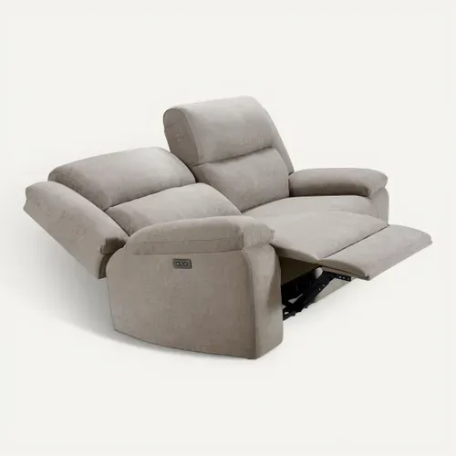 Canapé relax électrique SUNDAY 3 places tissu beige -Double confort motorisé + USB-C