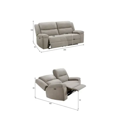 Canapé relax électrique SUNDAY 3 places tissu beige -Double confort motorisé + USB-C