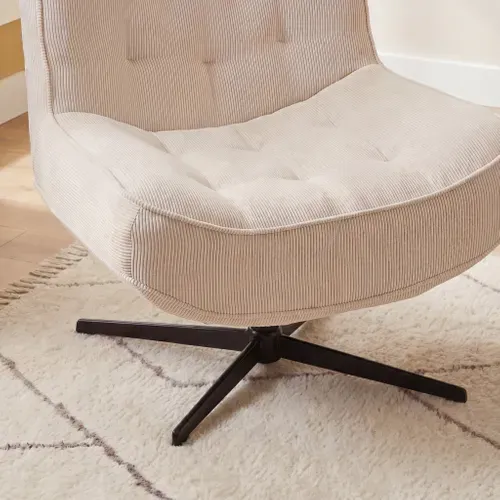 Fauteuil pivotant 360 PAKEO en velours côtelé beige