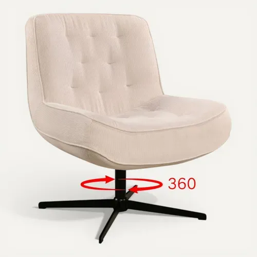 Fauteuil pivotant 360 PAKEO en velours côtelé beige vue 3/4