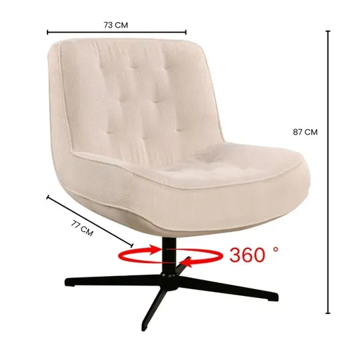 Fauteuil pivotant 360 PAKEO en velours côtelé beige