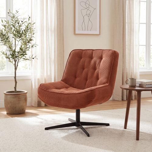 Fauteuil pivotant 360 PAKEO en velours côtelé terra cotta vue d'ambiance 1