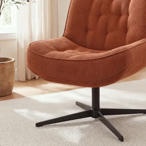 Fauteuil pivotant 360 PAKEO en velours côtelé terra cotta