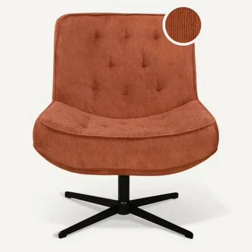 Fauteuil pivotant 360 PAKEO en velours côtelé terra cotta vue de face
