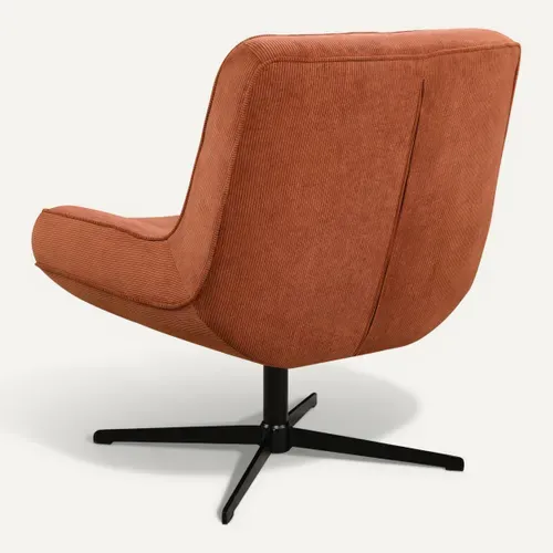 Fauteuil pivotant 360 PAKEO en velours côtelé terra cotta vue de derrière