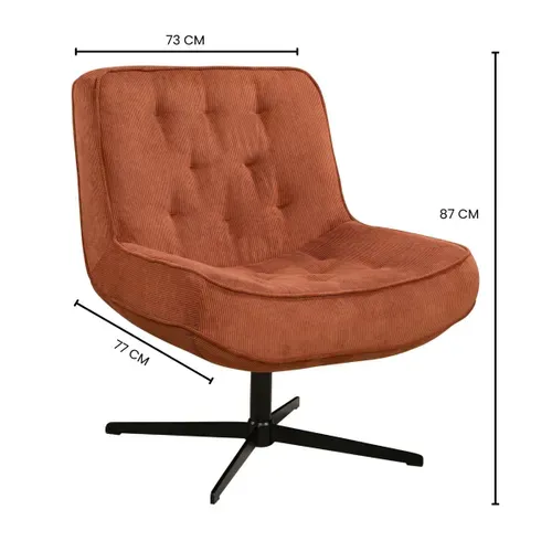 Fauteuil pivotant 360 PAKEO en velours côtelé terra cotta