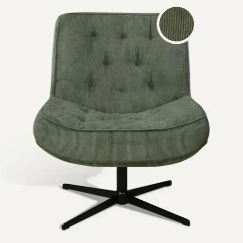 Fauteuil pivotant 360 PAKEO en velours côtelé vert kaki vue de face