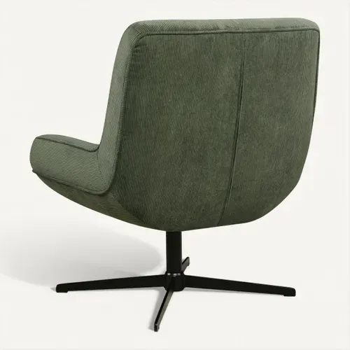 Fauteuil pivotant 360 PAKEO en velours côtelé vert kaki vue de derrière