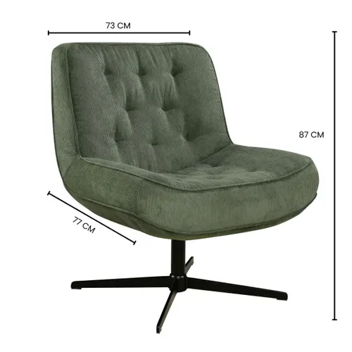 Fauteuil pivotant 360 PAKEO en velours côtelé vert kaki
