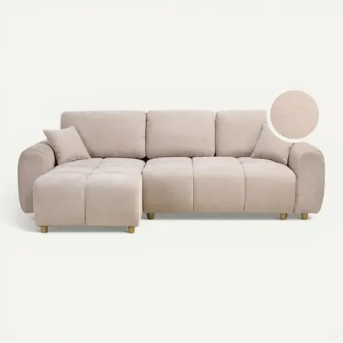 Canapé d'angle convertible méridienne réversible MATCHA tissu texturé beige vue de face