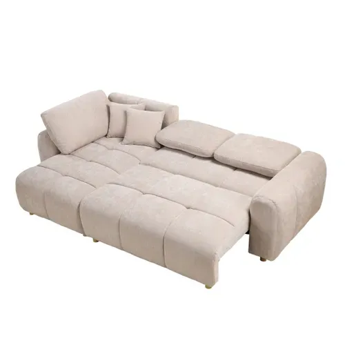 Canapé d'angle convertible méridienne réversible MATCHA tissu texturé beige vue de profil