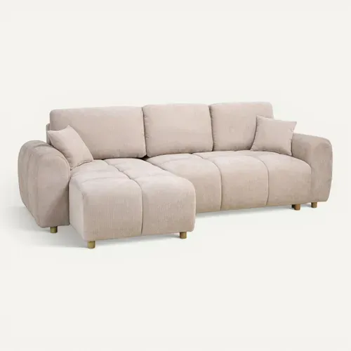 Canapé d'angle convertible méridienne réversible MATCHA tissu texturé beige vue 3/4