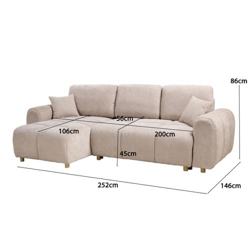 Canapé d'angle convertible méridienne réversible MATCHA tissu texturé beige