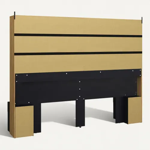 Tête de lit avec rangements 140/160 cm OLIVIA imitation chêne et noir vue de derrière