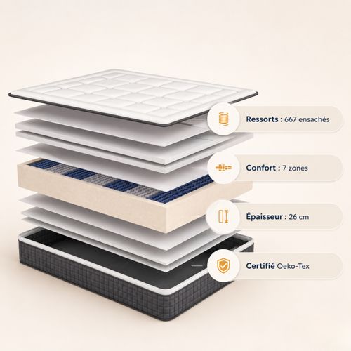Matelas ressorts avec confort au choix et face été/hiver 160x200 cm SYMBIOZ ép. 26 cm