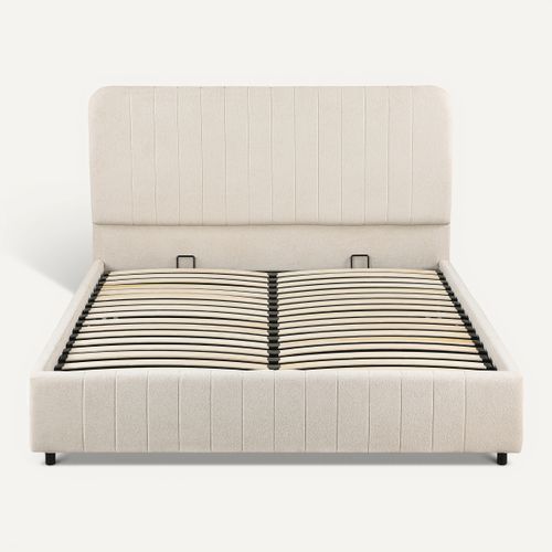 Lit coffre 140x190 cm KIAN tissu velours beige vue de face