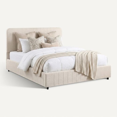 Lit coffre 140x190 cm KIAN tissu velours beige vue 3/4