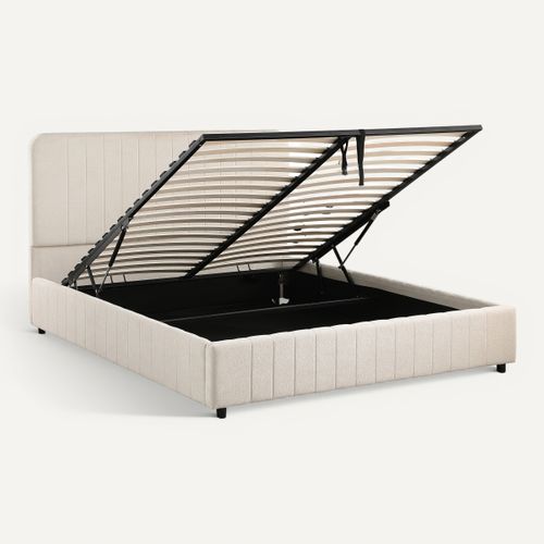 Lit coffre 140x190 cm KIAN tissu velours beige