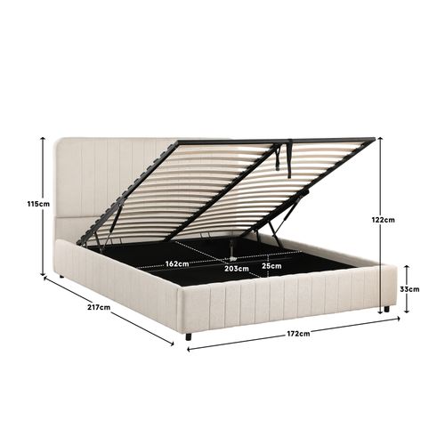 Lit coffre 140x190 cm KIAN tissu velours beige