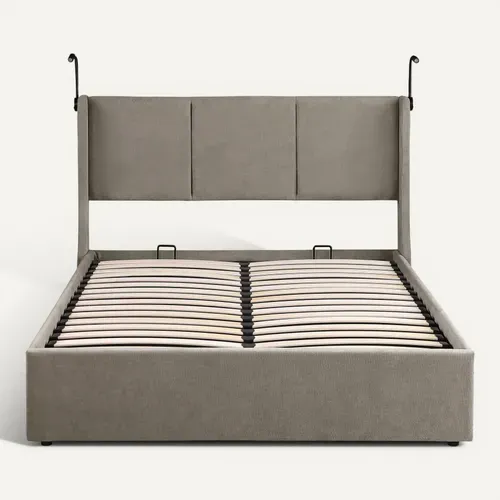 Lit coffre 140x190 cm avec lampes de lecture NOEMIE velours gris foncé vue de face