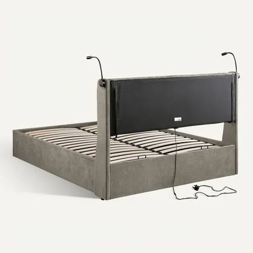 Lit coffre 140x190 cm avec lampes de lecture NOEMIE velours gris foncé vue de derrière