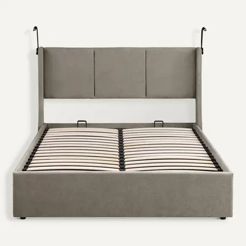 Lit coffre 160x200 cm avec lampes de lecture NOEMIE velours gris foncé vue de face