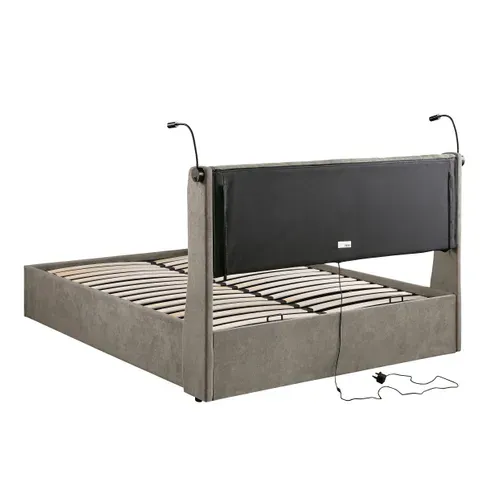 Lit coffre 160x200 cm avec lampes de lecture NOEMIE velours gris foncé vue de derrière