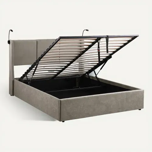 Lit coffre 160x200 cm avec lampes de lecture NOEMIE velours gris foncé
