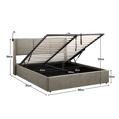 Lit coffre 160x200 cm avec lampes de lecture NOEMIE velours gris foncé