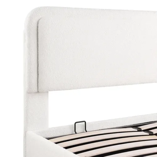 Lit coffre 160x200 cm avec LED SALOME tissu bouclette blanche vue accessoires