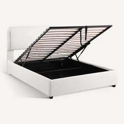 Lit coffre 160x200 cm avec LED SALOME tissu bouclette blanche