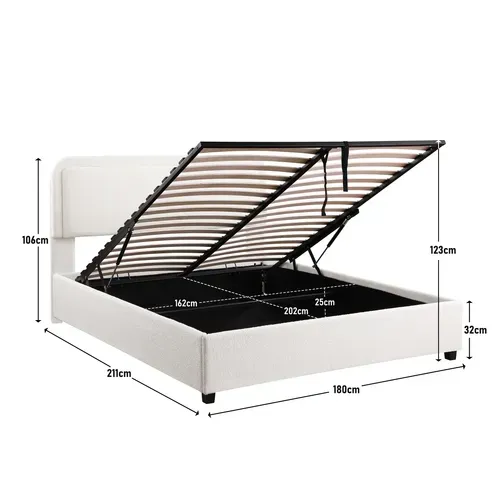 Lit coffre 160x200 cm avec LED SALOME tissu bouclette blanche