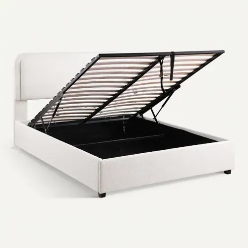 Lit coffre 140x190 cm avec LED SALOME tissu bouclette blanche