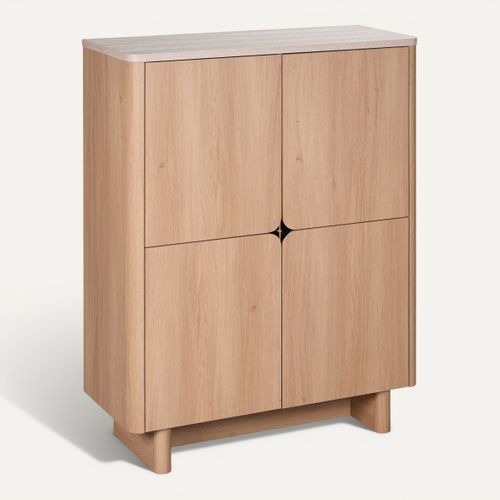 Buffet haut TANGO Imitation chêne / travertin vue 3/4