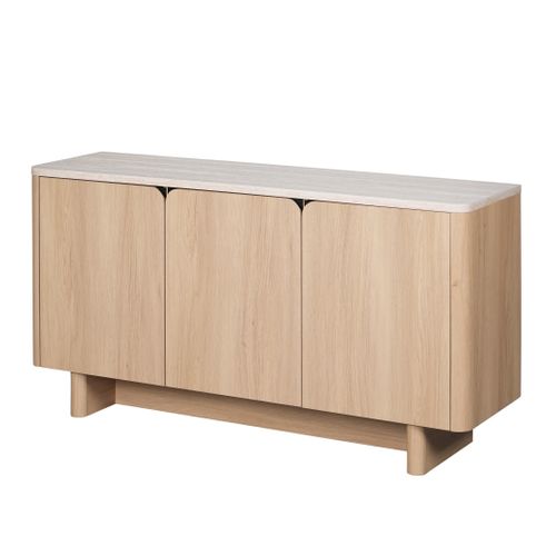 Buffet L. 160 cm TANGO Imitation chêne / travertin vue de profil