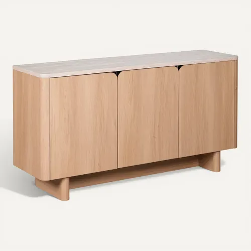 Buffet L. 160 cm TANGO Imitation chêne / travertin vue 3/4