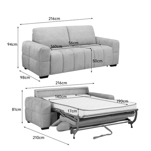 Canapé convertible 3 places MOREA tissu gris clair