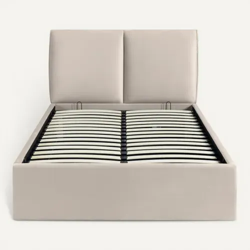 Lit coffre 160x200 cm COSY effet coussin tissu velours beige vue de face