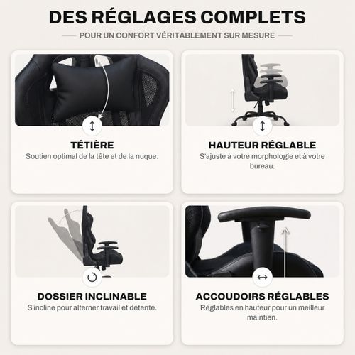 Fauteuil de bureau gamer FLAVIEN noir vue accessoires