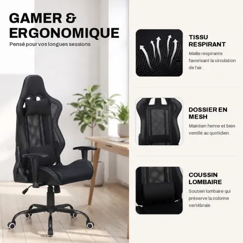 Fauteuil de bureau gamer FLAVIEN noir vue d'ambiance 1