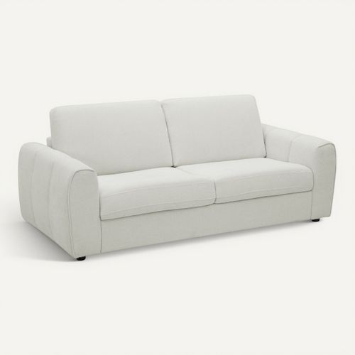 Canapé fixe convertible express 3 places LEO tissu beige - matelas 12 cm vue 3/4