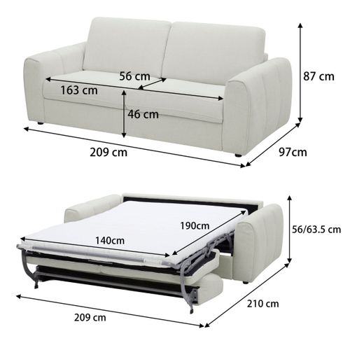 Canapé fixe convertible express 3 places LEO tissu beige - matelas 12 cm