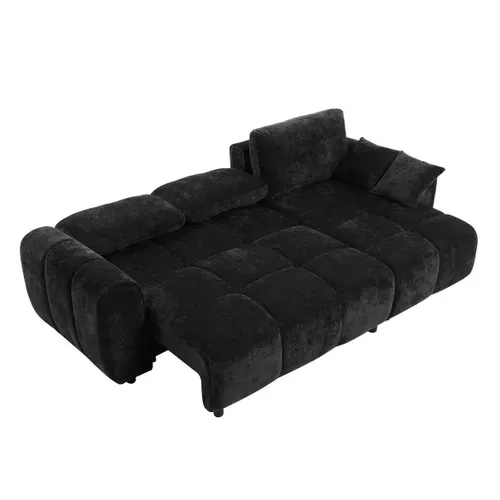 Canapé d'angle convertible méridienne réversible MATCHA tissu texturé noir vue de profil