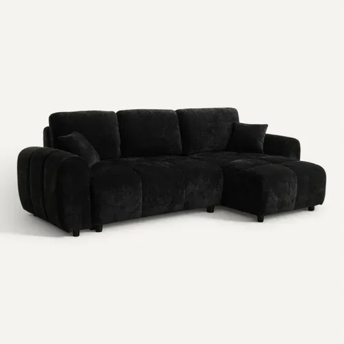 Canapé d'angle convertible méridienne réversible MATCHA tissu texturé noir vue 3/4