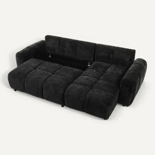 Canapé d'angle convertible méridienne réversible MATCHA tissu texturé noir