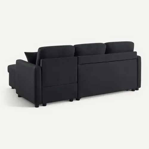 Canapé d'angle convertible méridienne réversible KIM tissu noir vue de derrière