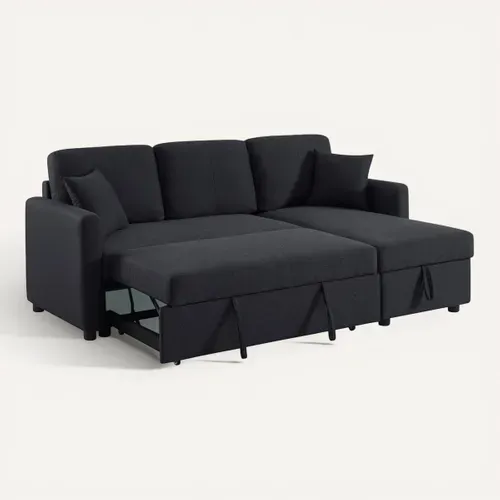 Canapé d'angle convertible méridienne réversible KIM tissu noir