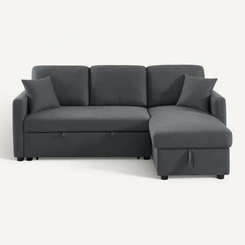 Canapé d'angle convertible méridienne réversible KIM en tissu gris vue de face
