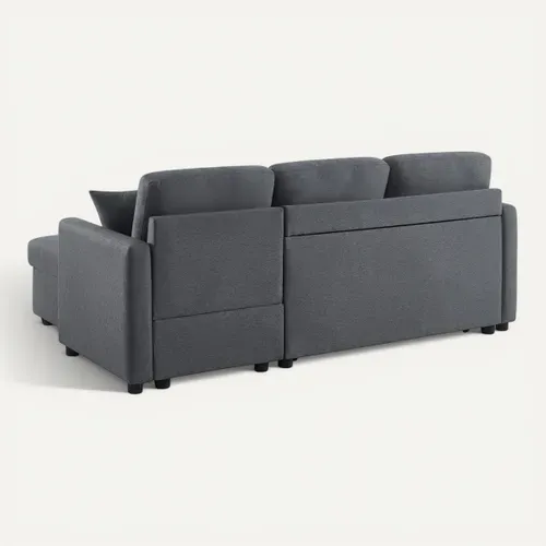 Canapé d'angle convertible méridienne réversible KIM en tissu gris vue de derrière